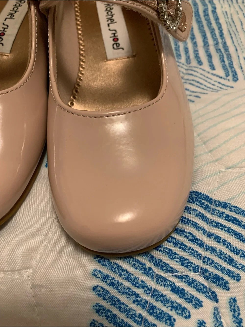 Rachel Pink Patent Mary Jane with Glitter Jewel Strap